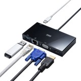 【代引不可】USB Type-C モバイルドッキングステーション USB3.2 Gen1/LAN/HDMI/VGA ケーブル長50cm LANアダプタ付 サンワサプライ USB-3TCH30BK