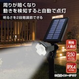 LED庭園灯 ソーラーライト 防犯 明暗・人感センサー付/250 lm/明るさ2段階/防水IPX4 防まつ形 OHM LS-B250JGS-S