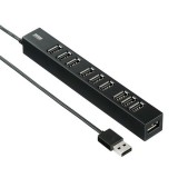 【即納】【代引不可】USB2.0ハブ 10ポート ACアダプタ付 USBハブ USB2.0/ 1.1対応 セルフパワー・バスパワー両対応 コンパクト ブラック サンワサプライ USB-2H1001BKN