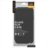 iPhone15 ProMax 対応 ケース カバー ガラスフリップケース ブラック 手帳型 カードポケット 強化ガラス 耐衝撃 背面クリア Premium Style PG-23DGF01BK