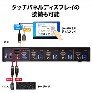 【代引不可】4K対応HDMIパソコン自動切替器(4:1) 4K解像度 USB3.2 Gen1ハブ PC パソコン OA機器 周辺機器 サンワサプライ SW-KVM4U3HD