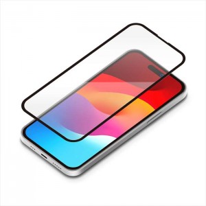 iPhone15 Plus 対応 ガイドフレーム付 液晶全面保護ガラス 角割れ防止PETフレーム スーパークリア 画面保護 ガラス  Premium Style PG-23CGLF01CL