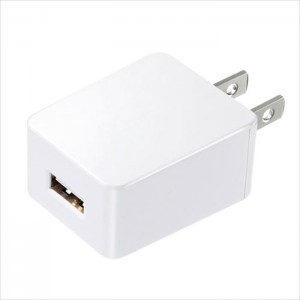 【代引不可】USB充電器 2A 高耐久 ストレートタイプ AC充電器 絶縁キャップ付き 安全設計 ホワイト サンワサプライ ACA-IP52W
