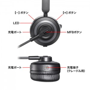 【即納】【代引不可】Bluetooth ヘッドセット ノイズキャンセル機能 充電クレードル付き 通話 マイク 会議 サンワサプライ MM-BTMH66BK