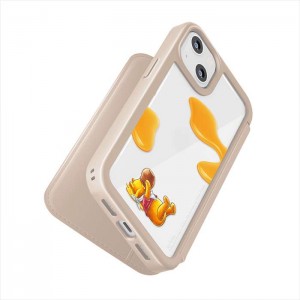 iPhone15 対応 ケース カバー ガラスフリップケース くまのプーさん 手帳型 カードポケット 強化ガラス 背面クリア Disney キャラクター Premium Style PG-D23AGF04POO