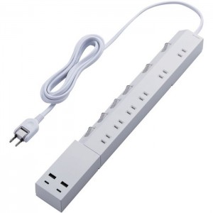 【代引不可】USBタップ USB Type-C×2(最大45W) USB-A×2(最大12W) 最大出力45W AC差込口×6 個別スイッチ 2.5m ホワイト エレコム ECT-24625WH