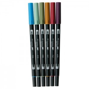 デュアルブラッシュペン ABT 6色セット ナチュラル 筆ペン 細ペン ツインタイプ グラフィックマーカー アートペン トンボ鉛筆 AB-T6CNT