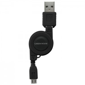 【アウトレット（保証なし）】スマートフォン用巻き取り式microUSB充電ケーブル（USB Aタイプ - microUSB） ブラック グリーンハウス GH-UCRMB-BK