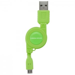 【アウトレット（保証なし）】スマートフォン用巻き取り式microUSB充電ケーブル（USB Aタイプ - microUSB） グリーン グリーンハウス GH-UCRMB-GR