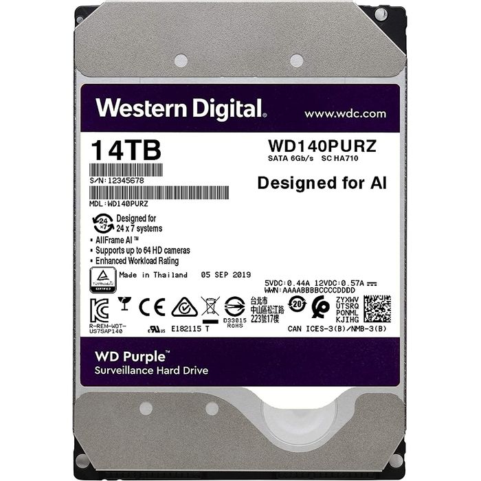 【沖縄・離島配送不可】ハードディスク 内蔵HDD 14TB WD Purple SATA接続 Surveillance mSATA Western Digital WDC-WD140PURZ-R