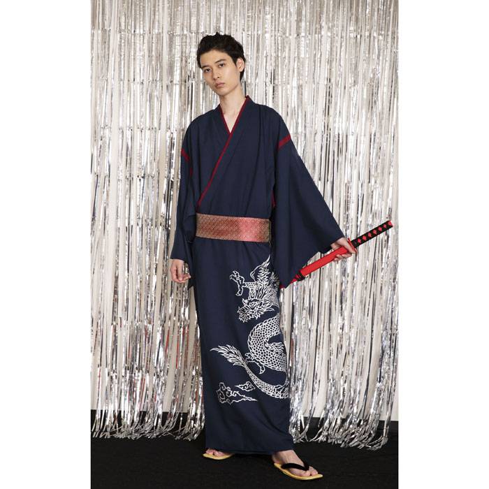 花鳥風月 着物 龍 紺 帯 セット 和装 和服 コスプレ コスチューム 衣装 仮装 変装 メンズサイズ