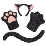 もふもふアニマルセット 黒ねこ カチューシャ グローブ しっぽ コスプレ 仮装 変装 グッズ 黒猫 ねこ にゃんこ CAT  クリアストーン 4560320900221