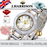 ジョンハリソン 腕時計 ウォッチ セラミック4石天然ルビー付 18K金張りリューズ 高級 ブランド レディース J.HARRISON CCL-001WH