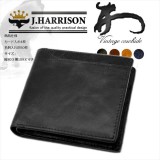 ジョンハリソン 二つ折財布 メンズ 財布 ウォレット 牛革 ビンテージ風 高級 ブランド ブラック J.HARRISON JWT-017BK
