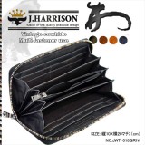 ジョンハリソン 長財布 メンズ 牛革 ビンテージ感 ラウンドファスナー付 大容量 高級 ブランド ブラック J.HARRISON JWT-018BK
