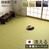 【代引不可】ござ カーペット ラグ 団地間10畳 約425×340cm ダイニングラグ 日本製 い草調 ポリプロピレン 丈夫 洗える ダニが発生しにくい 除菌スプレー対応 インテリア アウトドア ペット IKEHIKO BRC425340
