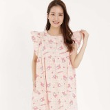 ワンピース チェック マイメロ フリルワンピース レディースサイズ サンリオ 半袖 寝巻 パジャマ 部屋着 ルームウエア サザック SAN-1482