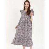 ワンピース チェック クロミ フリルワンピース レディースサイズ サンリオ 半袖 寝巻 パジャマ 部屋着 ルームウエア サザック SAN-1484