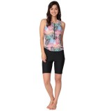 フィットネス水着 キャミソールタイプ LL～3Lサイズ 帽子付 コンパクトさらし 胸スッキリ 細魅せライン 水着 スイムウェア ヤシの葉柄 グローバルジャパン