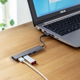 【即納】【代引不可】USBハブ USB3.2 Gen1 4ポート スリムハブ バスパワータイプ 超スリム 高級感 アルミボディ コンパクト 便利 シルバー サンワサプライ USB-3H423SN