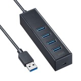 【即納】【代引不可】USBハブ USB3.2Gen1 4ポートハブ マグネット付 セルフパワー/バスパワー両対応 ケーブル長1m コンパクト ブラック サンワサプライ USB-3H405BKN