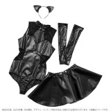 HW ビターブラック 2WAYレザーキャット コスチューム レディースサイズ 女性 ハロウィン コスプレ 衣装 仮装 変装 ブラックキャット ねこ セクシー ボディスーツ スカート  クリアストーン 4560320892557