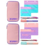 KUM マルチケース パステルピンク ジッパーバッグ ボールペン グルーペン 5点セット 文房具 ペンケース スティックのり ステーショナリー 新学期  レイメイ藤井 KM144_231_232_199_132