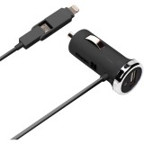 Lightning & micro USB ツインコネクタ DC充電器 2.1A 1.0m ブラック PGA PG-TUD21A01BK