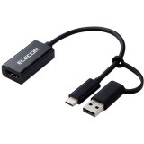【代引不可】変換アダプタ HDMIキャプチャユニット ( HDMI to Type-C + USB A 変換 ) 1080P 30Hz ゲーム実況生配信 画面共有 録画 ライブ会議 電源不要 小型 軽量 ブラック エレコム AD-HDMICAPBK