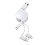 【即納】【代引不可】巻取り式 USB 3in1 ケーブル 0.8m Lightningケーブル USB2.0 Type-Cケーブル microUSBケーブル ホワイト サンワサプライ KB-IPLTM08KW