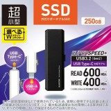 【代引不可】SSD 外付け 250GB USB3.2 Gen2 ブラック 読出最大600MB/秒 超小型 スライド式 高速 耐衝撃 Type C ×1 USB A ×1 エレコム ESD-EWA0250GBK