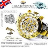 ジョンハリソン 腕時計 ウォッチ メンズ ゴールド/ホワイト 機械式 多機能 両面スケルトン 高級 ブランド J.HARRISON JH-003GW