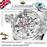 ジョンハリソン 腕時計 ウォッチ メンズ シルバー/ホワイト 機械式 多機能 両面スケルトン 高級 ブランド J.HARRISON JH-003SW