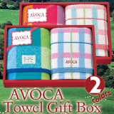 AVOCA ギフト カラフル チェック フェイスタオル 2枚セット 全2色 箱入り ギフトBOX 日本製 日繊商工 AC-2011