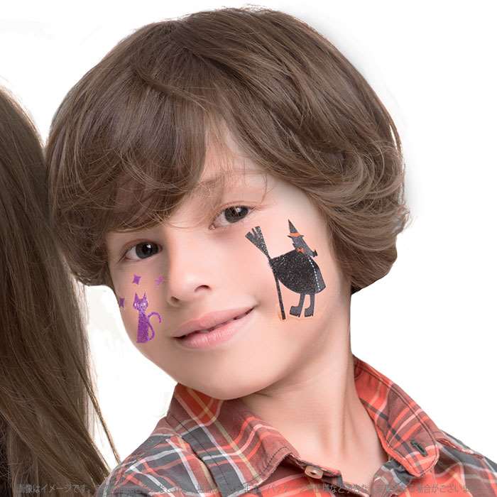 フェイスシール Kidsシールシリーズ 子供用 キッズフェイスシール 魔女と黒猫 ハロウィンフェイス