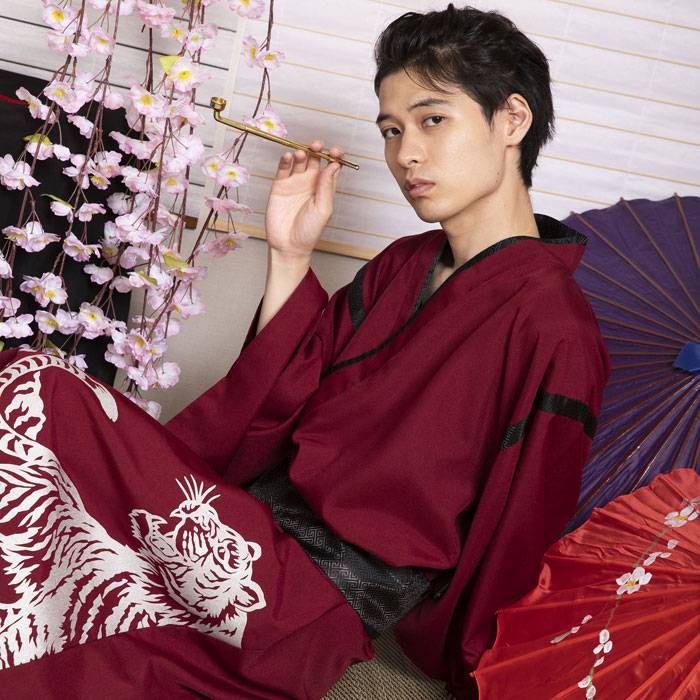 花鳥風月 着物 虎 紅 帯 セット 和装 和服 コスプレ コスチューム 衣装 仮装 変装 メンズサイズ
